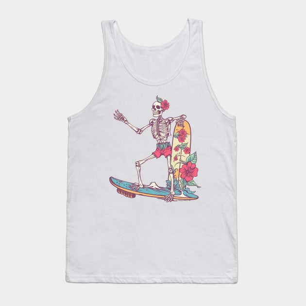 Funny Skeleton On Surfboard Tank Top by FlawlessSeams